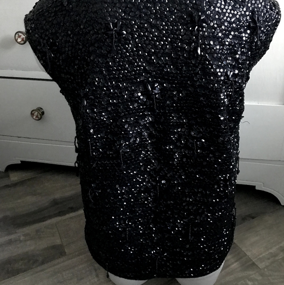 Vtg Woodward's 100% Wool Black Sequin Women Size L